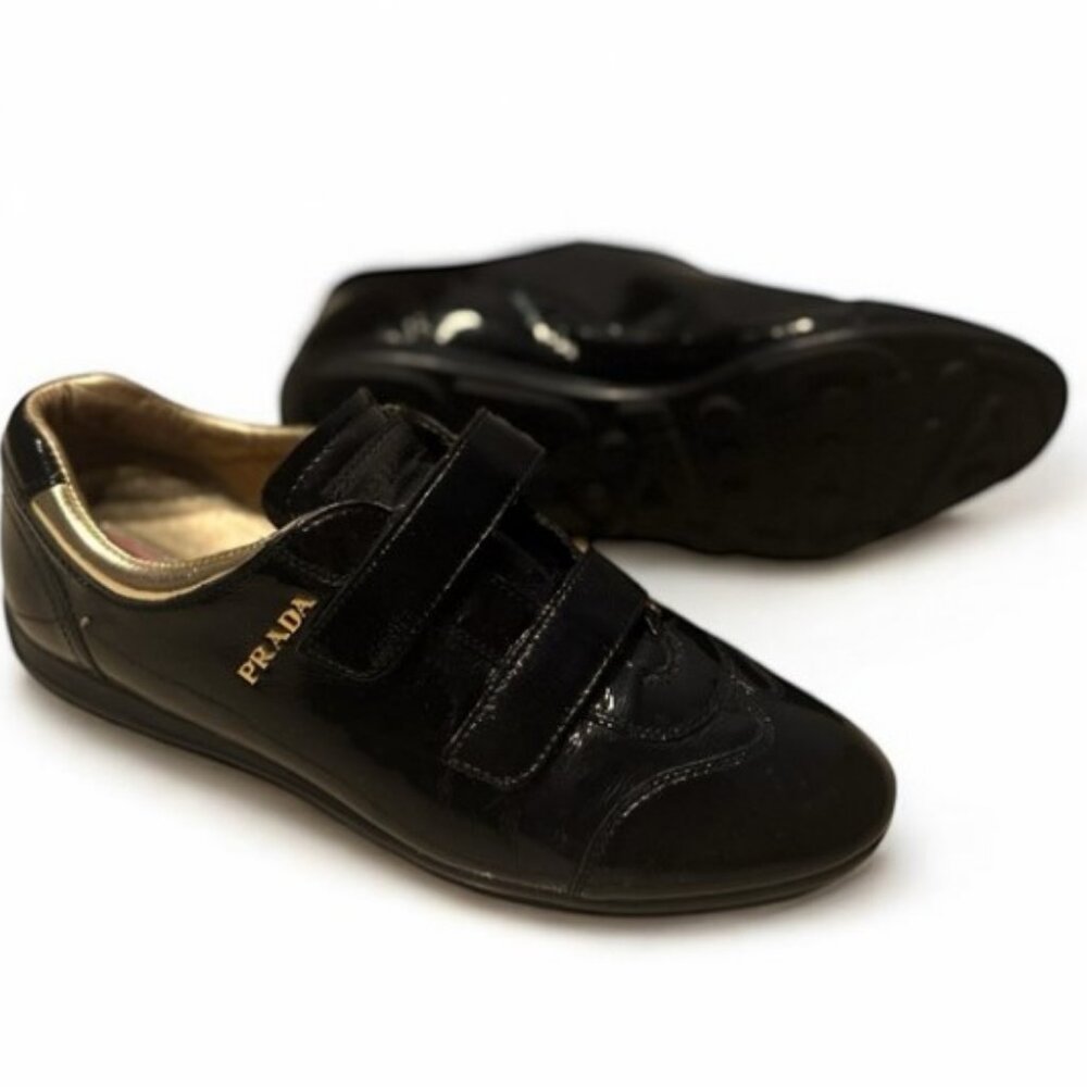 Prada black sport leather sneakers shoes size 35.5